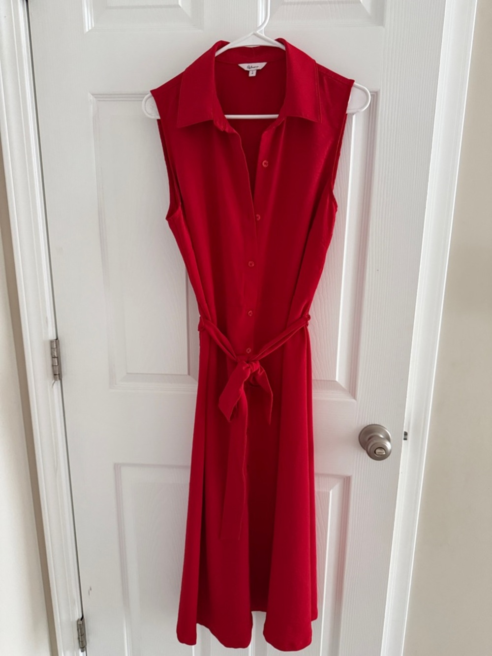 Reitmans Sleeveless Red Midi Shirt Dress with Tie Waist